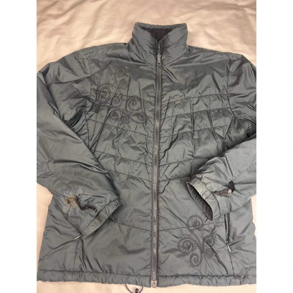 Vintage Columbia Interchange Puffer Jacket Women's M Black Sm Embroidered Swirls - Picture 1 of 16